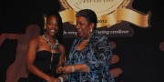 Trudy-Ann Knight being presented the 2012 RJR National Sportswoman of the Year Award for Hockey by Director General in the Ministry of Tourism, Carole Guntley in Jan 2013